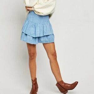 Free People Blue Ruffled Skirt